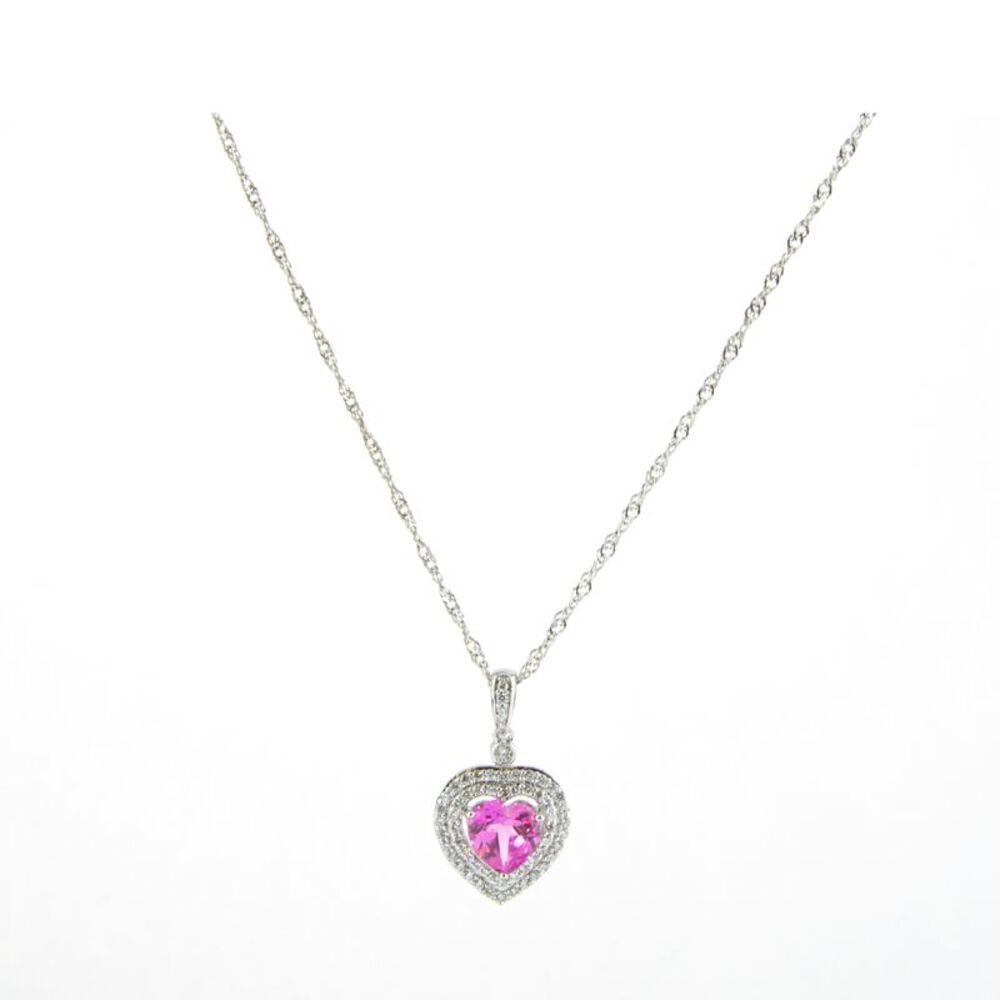Gold Coast Platinum Plated Pink Sapphire Heart Pendant and 18" Necklace Set - Picture 2 of 8